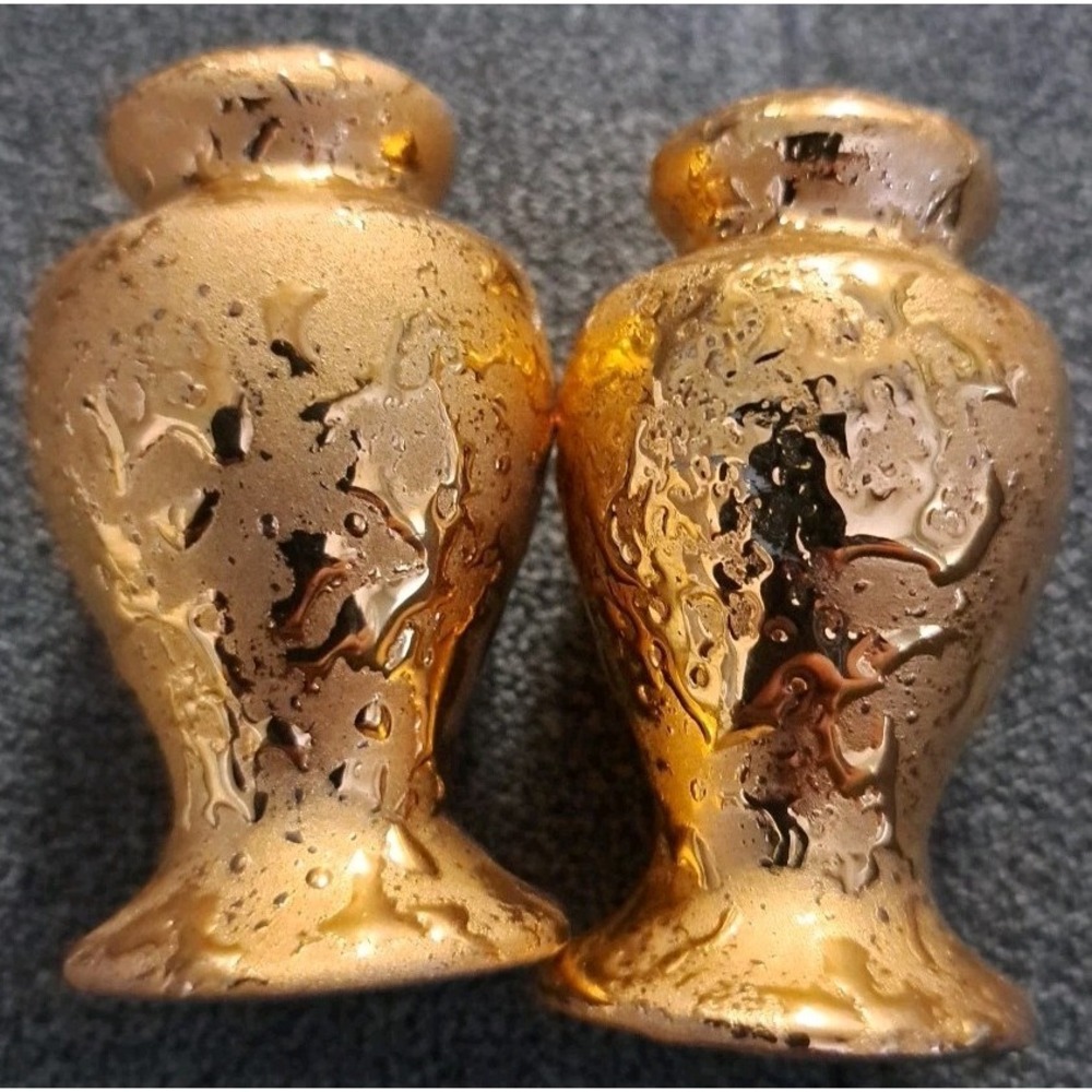 Weeping Gold 22 Karat Salt & Pepper Shakers Original Cork Stoppers Vintage